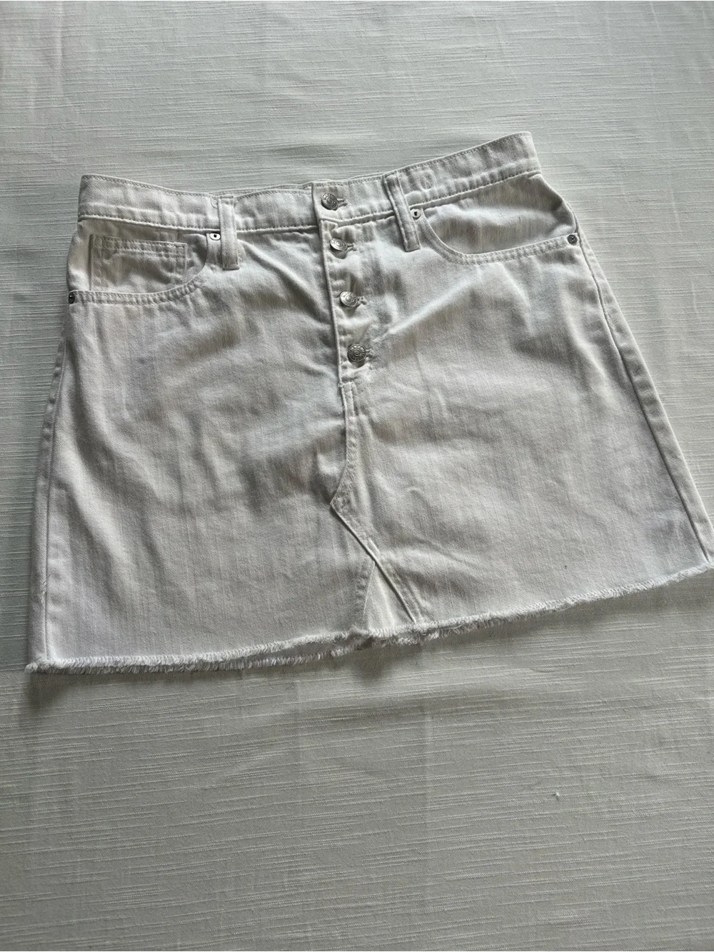 MADEWELL Button-Front White Denim Miniskirt | 30
